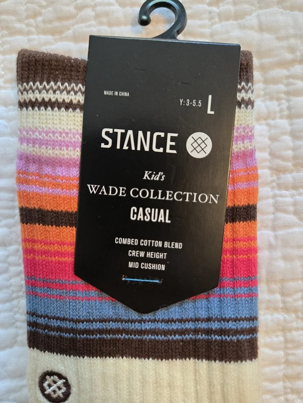 Stance Wade Collection Kids Casual Crew Socks - Cream, Blue & Multicolor Stripes - Picture 5 of 5